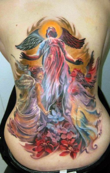 lower back tattoo angels