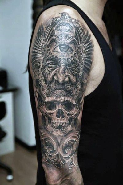 tatuaże męskie czaszka i twarz 3d